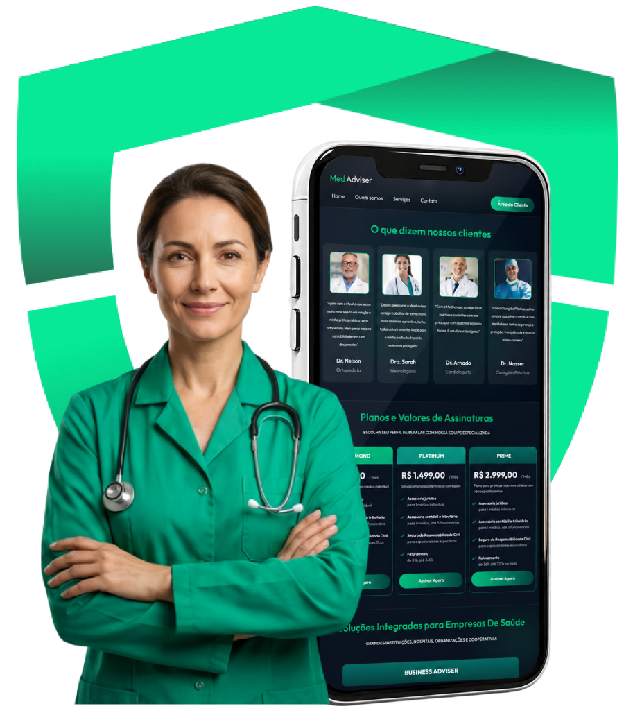 Médico de jaleco verde com estetoscópio
